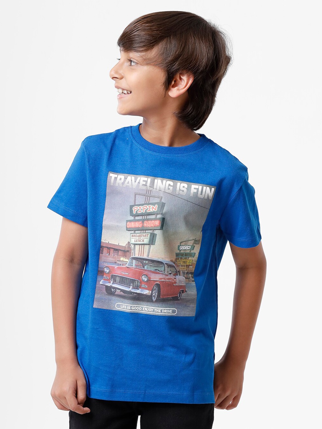 

PIPIN Boys Blue Printed Pure Cotton T-shirt
