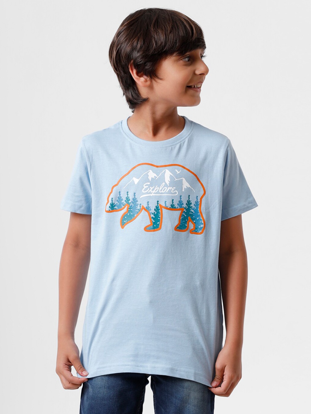 

PIPIN Boys Blue Printed Pure Cotton T-shirt