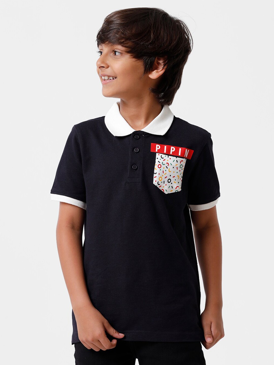 

PIPIN Boys Navy Blue Polo Collar Pockets T-shirt
