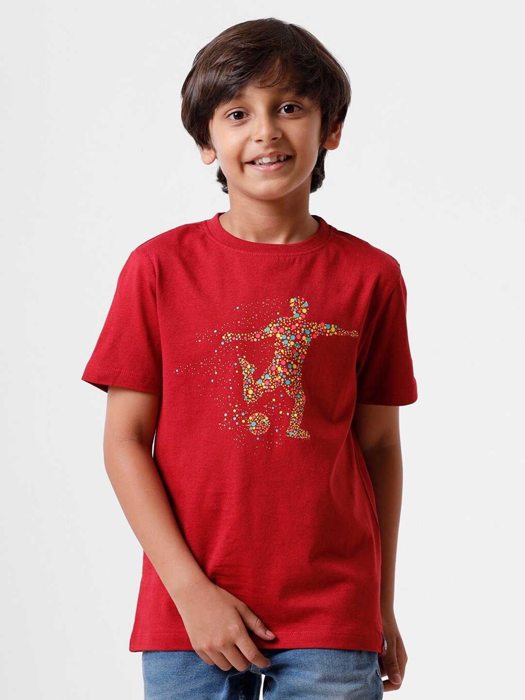 

PIPIN Boys Maroon Printed Cotton T-shirt