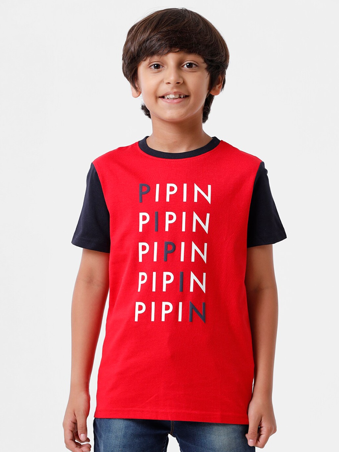 

PIPIN Boys Red Typography Printed T-shirt