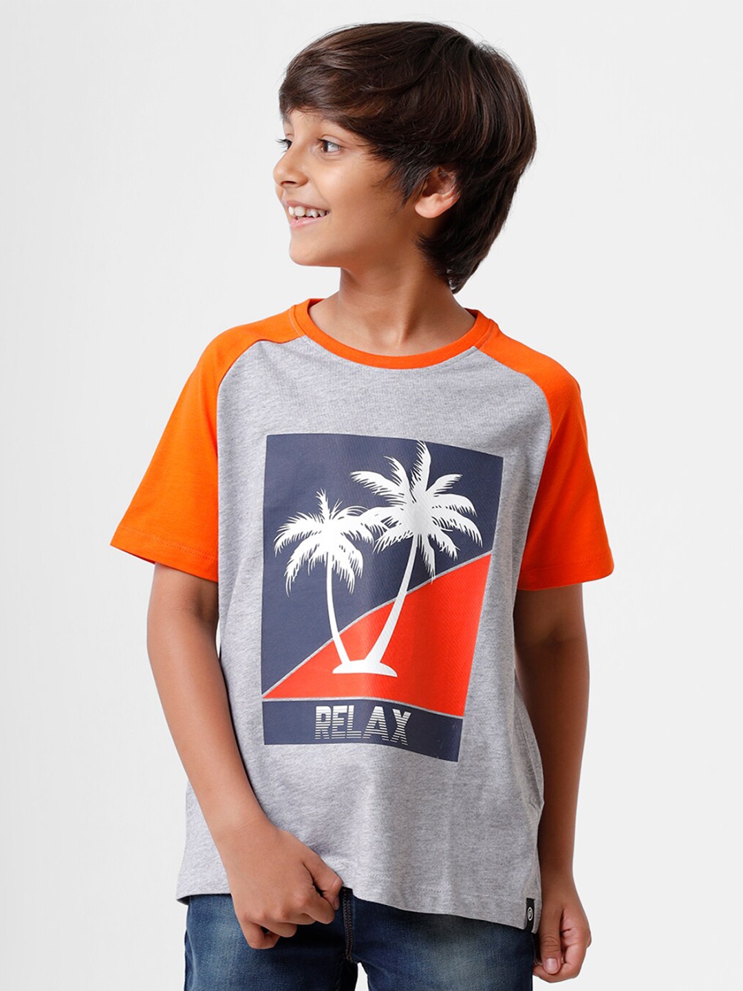 

PIPIN Boys Grey Melange Printed T-shirt