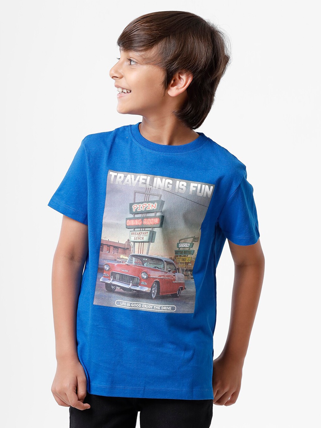 

PIPIN Boys Blue Printed Pure Cotton T-shirt