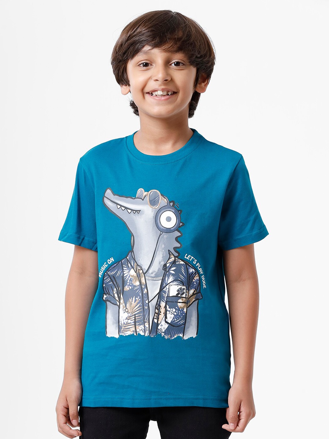 

PIPIN Boys Blue Printed Cotton T-shirt