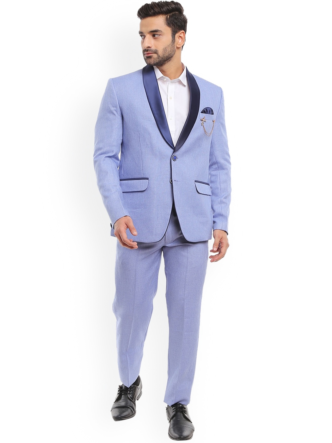 

V-Mart Men Blue 2Pc Pure Cotton Shawl Collar Suit