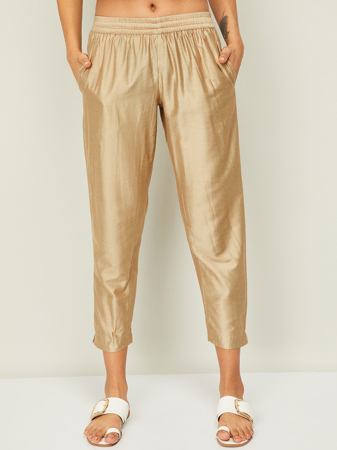 

Melange by Lifestyle Women Beige Pleated Trousers