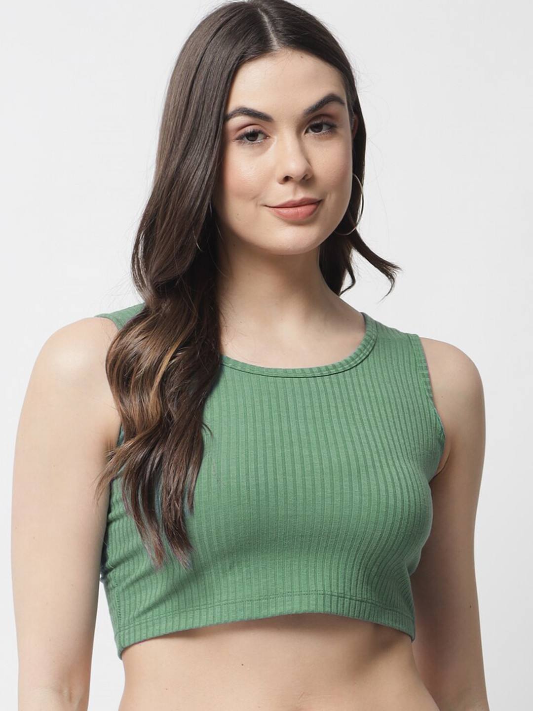 

Popwings Sea Green Striped Crop Top