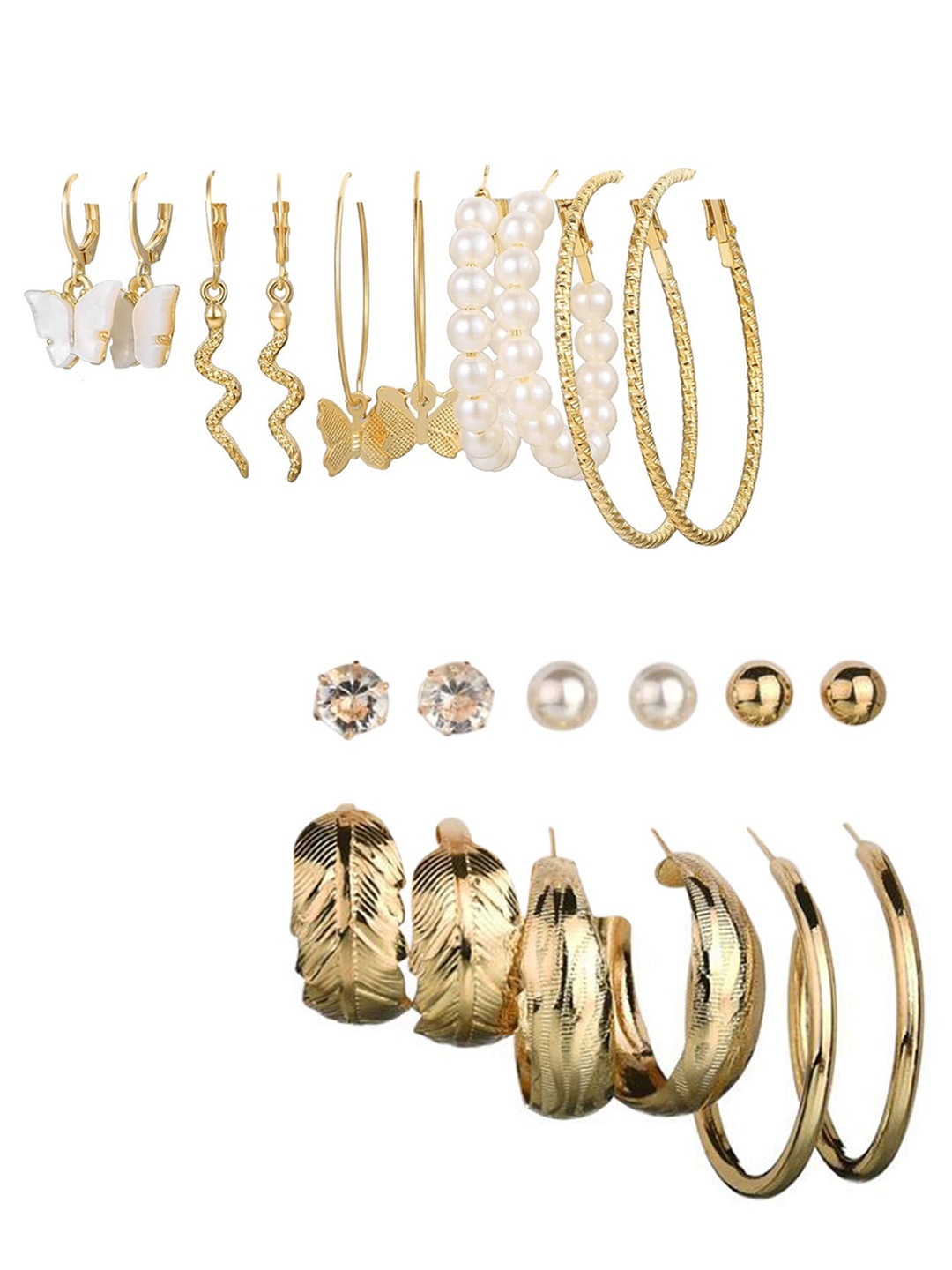 

Vembley Set Of 11 Gold-Plated Contemporary Hoop Earrings