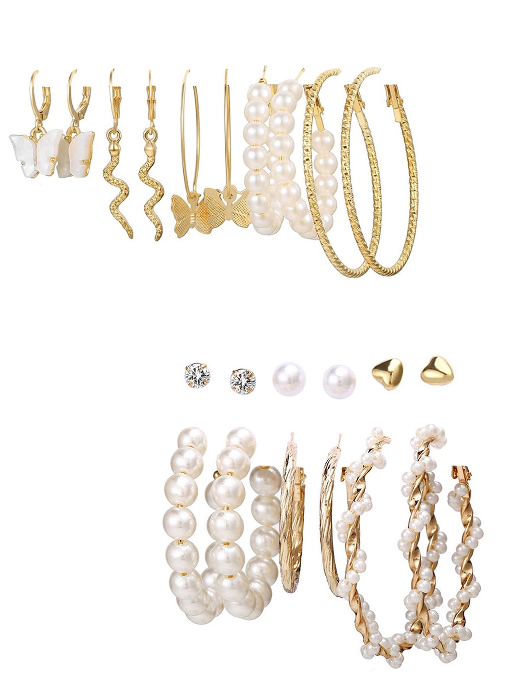 

Vembley Set Of 11 Gold-Toned Contemporary Studs & Hoop Earrings