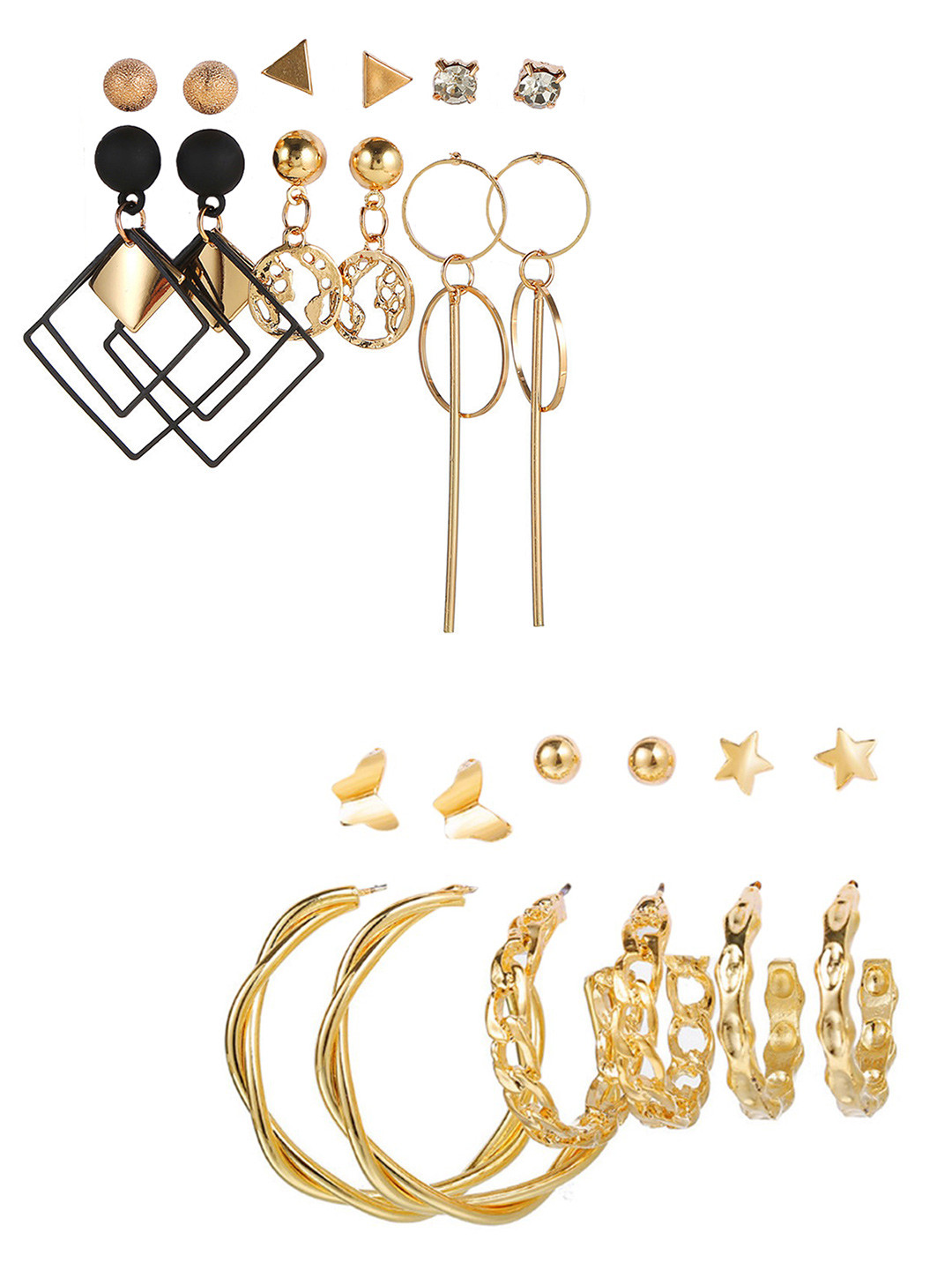 

Vembley Gold Plated Combo of 12 Pair Hoop and Studs Earrings