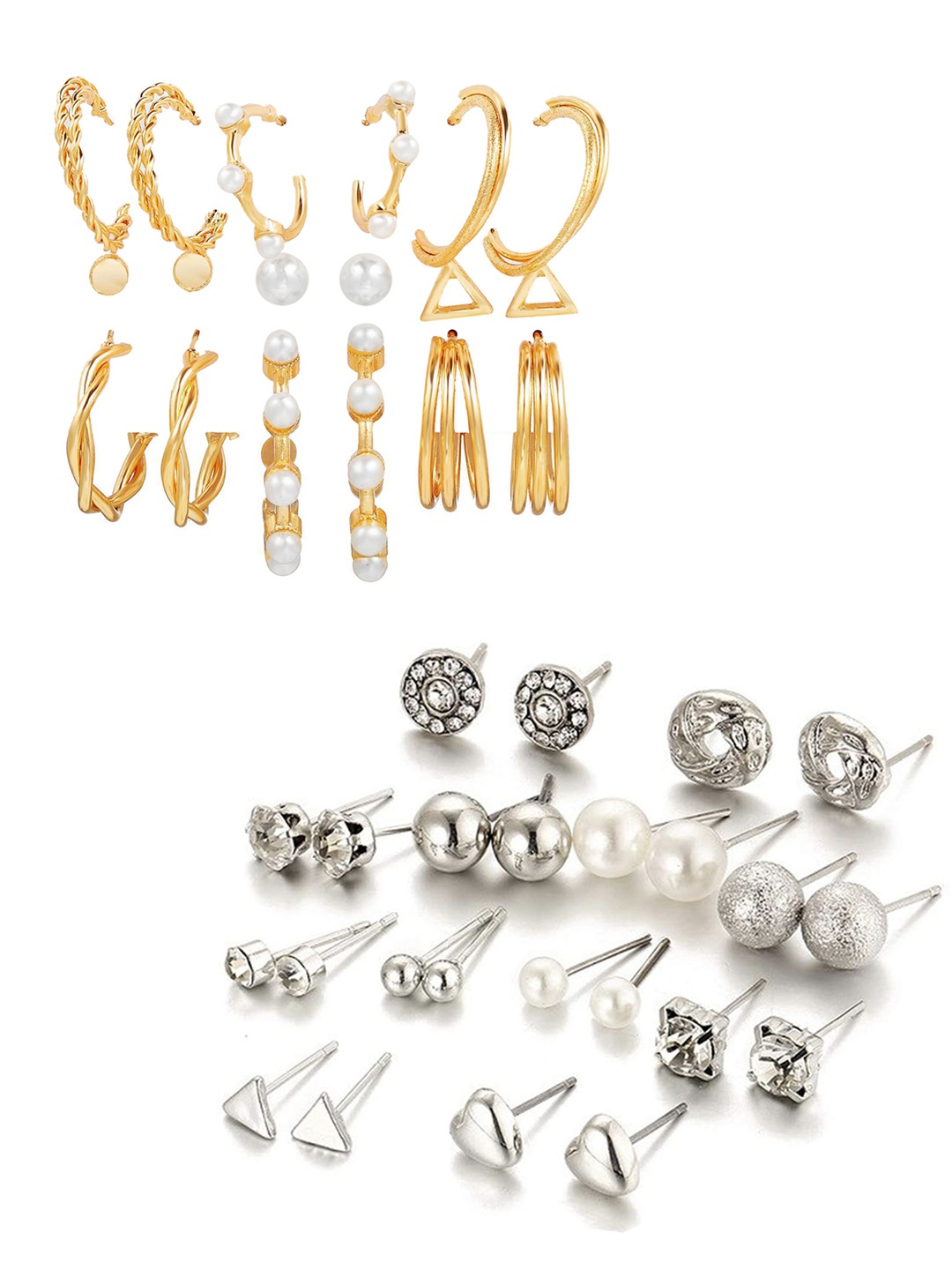 

Vembley Set of 18 Contemporary Studs & Hoop Earrings, Gold