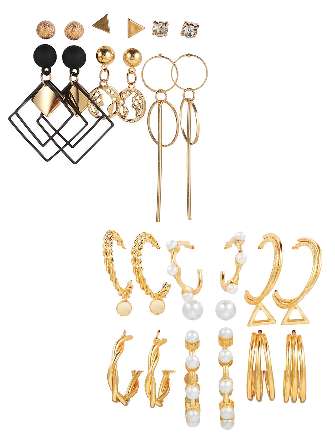

Vembley Gold-Toned Set Of 15 Contemporary Drop Earrings