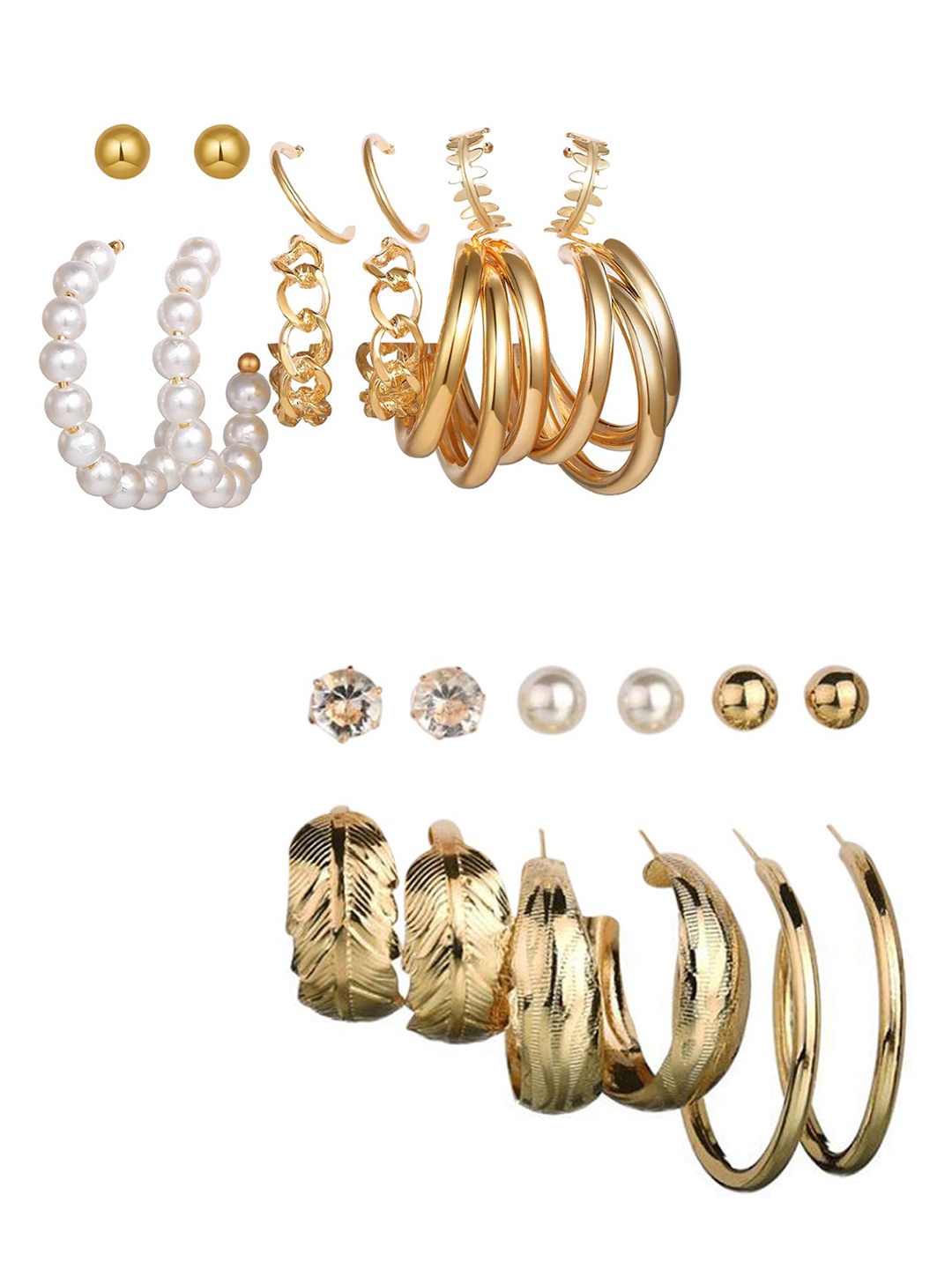 

Vembley Gold-Plated 12 Pair Contemporary Stud & Hoop Earrings