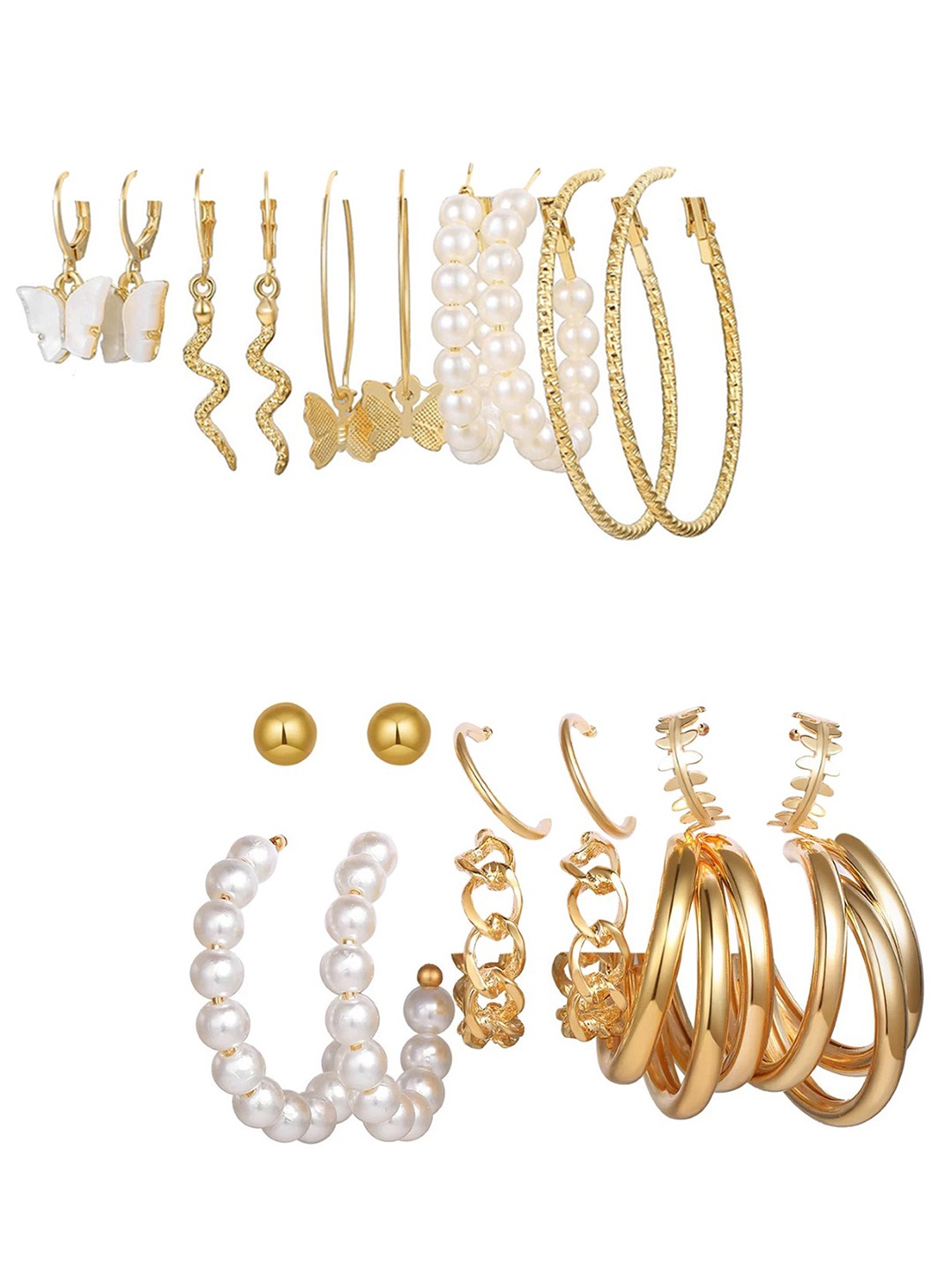 

Vembley Gold-Plated Contemporary Hoop & Studs Earrings