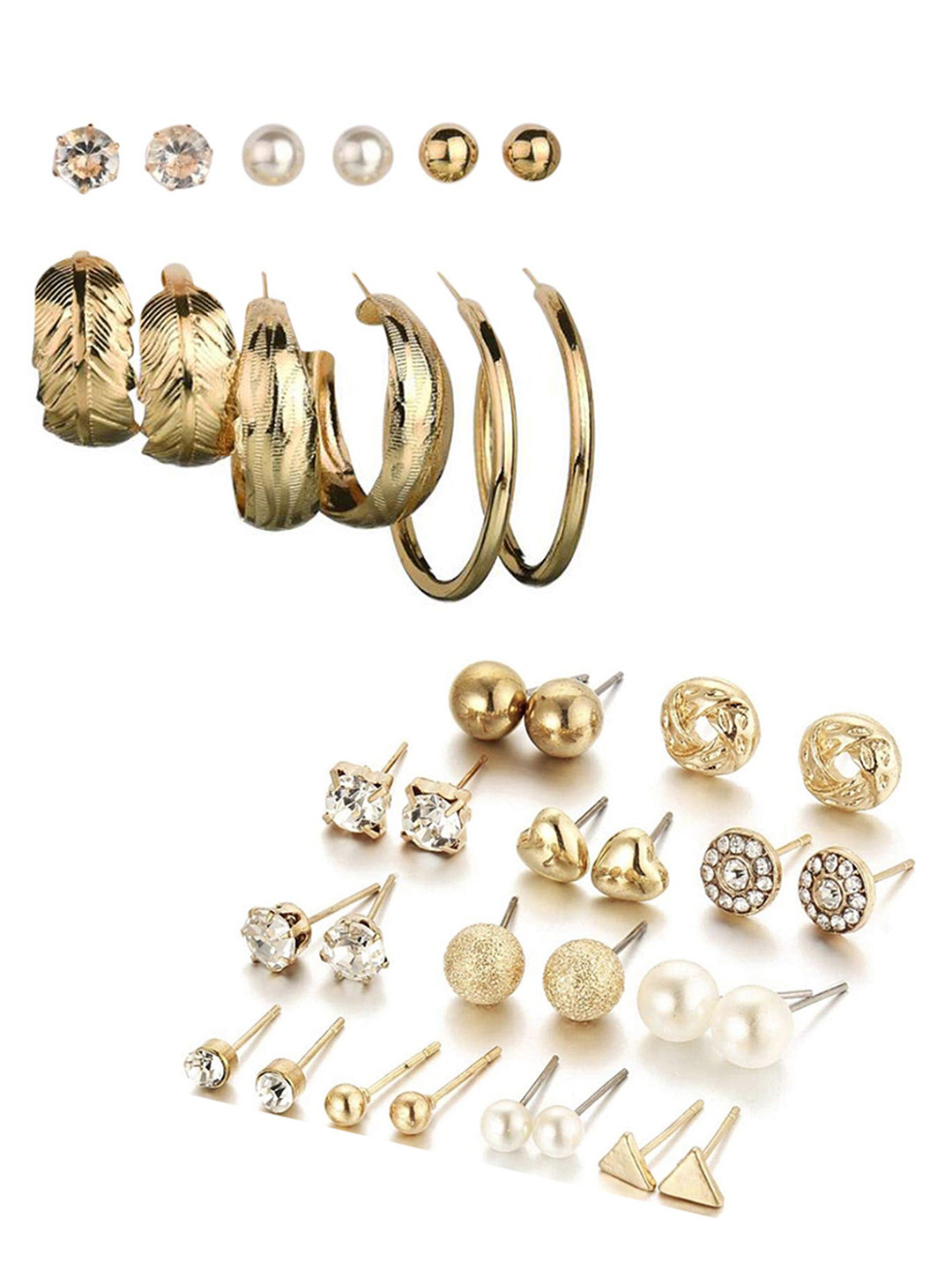 

Vembley Gold-Toned Set Of 18 Contemporary Stud & Hoop Earrings