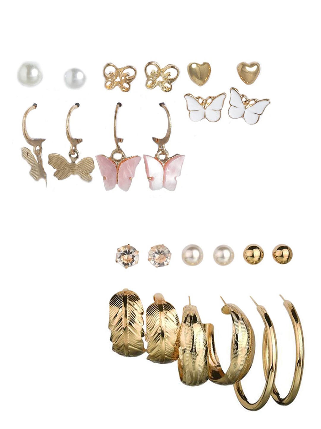 

Vembley Gold-Plated 12 Pair Contemporary Stud & Hoop Earrings