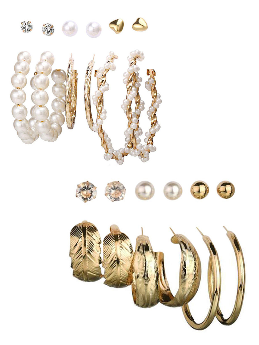 

Vembley Set Of 12 Gold-Toned Contemporary Hoop & Stud Earrings