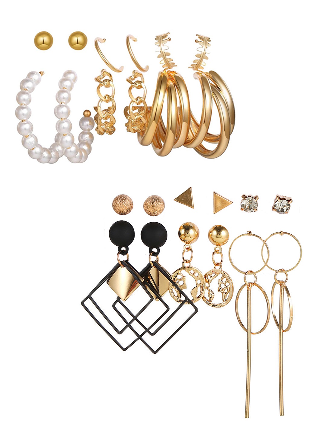 

Vembley Gold-Toned Combo of 12 Contemporary Studs Earrings and Hoop Earrings