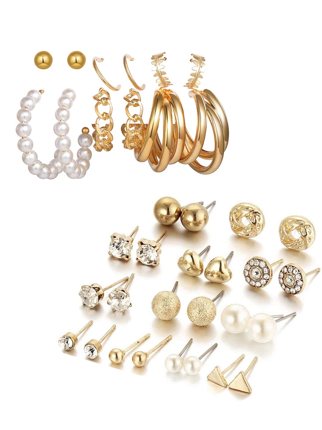 

Vembley Set of 18 Gold-Plated Contemporary Studs & Half Hoop Earrings