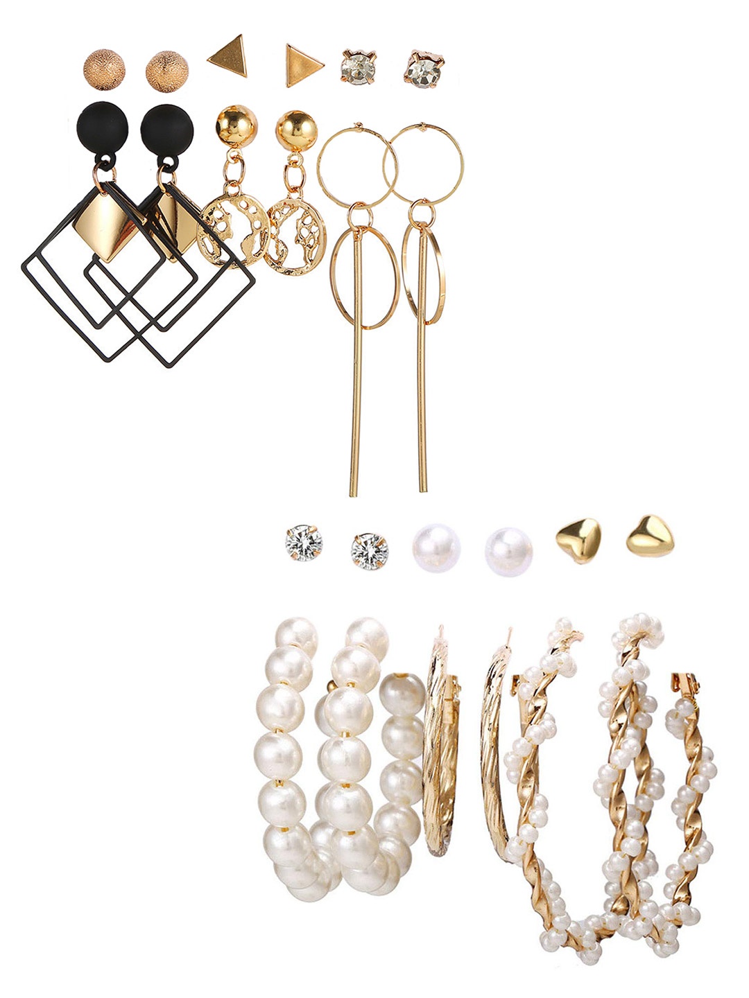 

Vembley Gold-Plated 12 Pair Contemporary Stud & Hoop Earrings