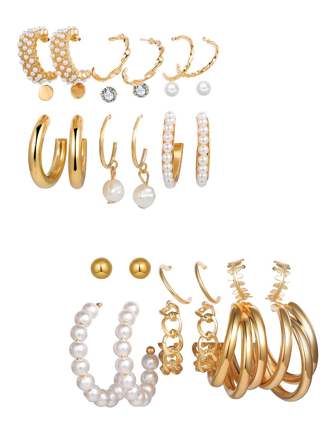 

Vembley Gold-Plated Contemporary Hoop & Studs Earrings