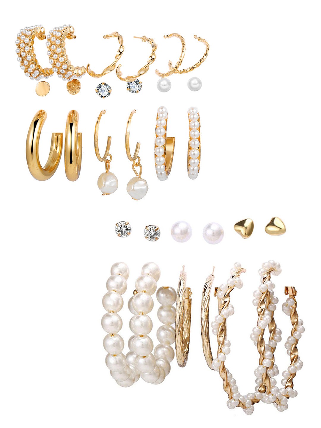 

Vembley Set Of 9 Gold-Plated Contemporary Studs Earrings