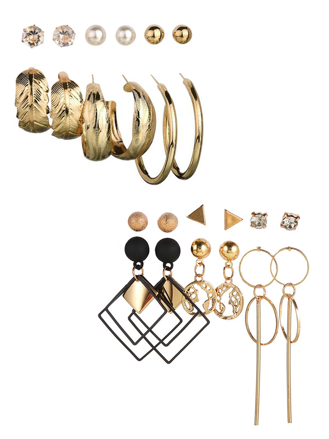

Vembley Gold-Plated Set Of 12 Contemporary Studs Earrings