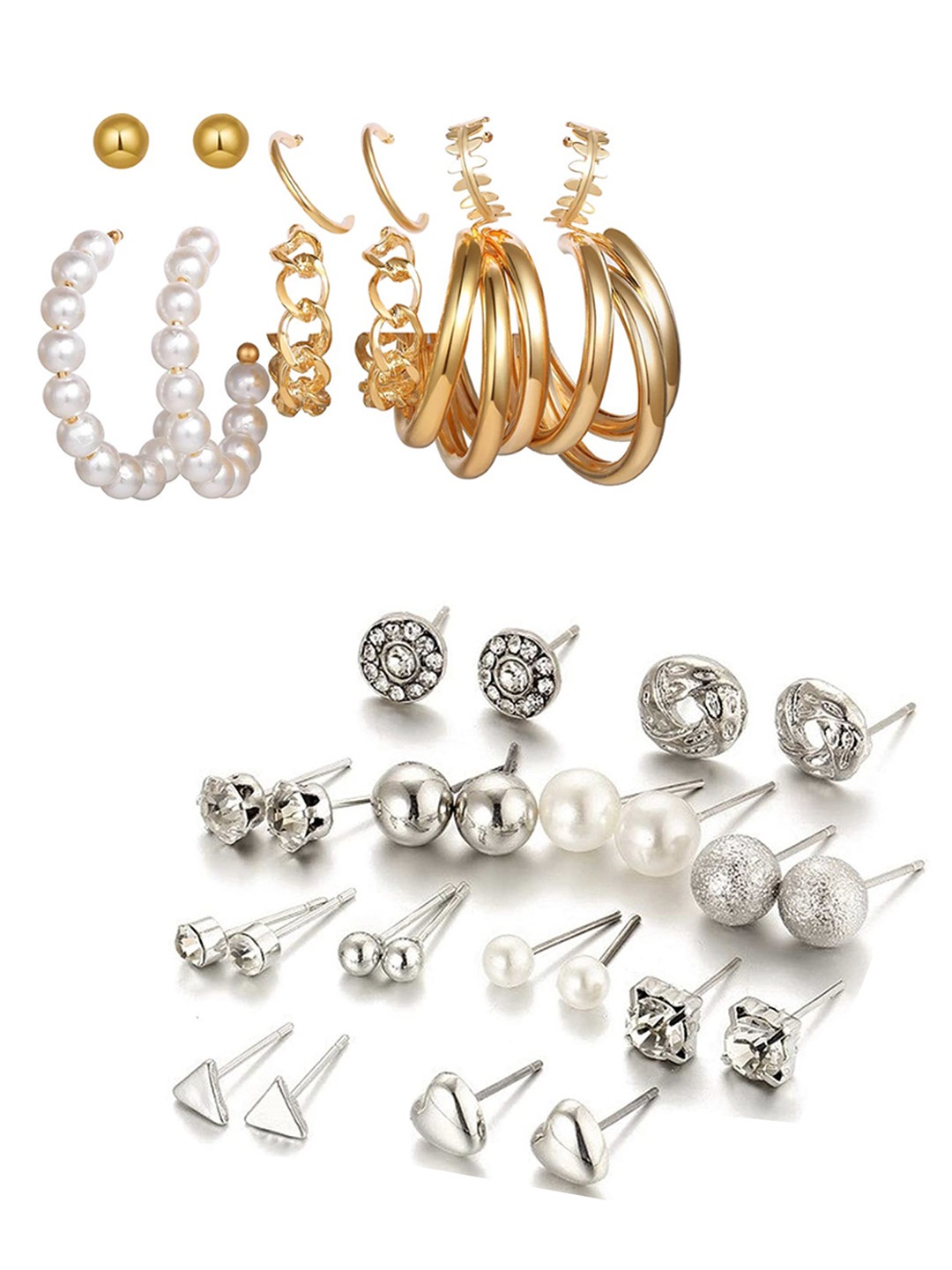 

Vembley Gold-Toned & Silver-Toned Set of 18 Studs Earrings