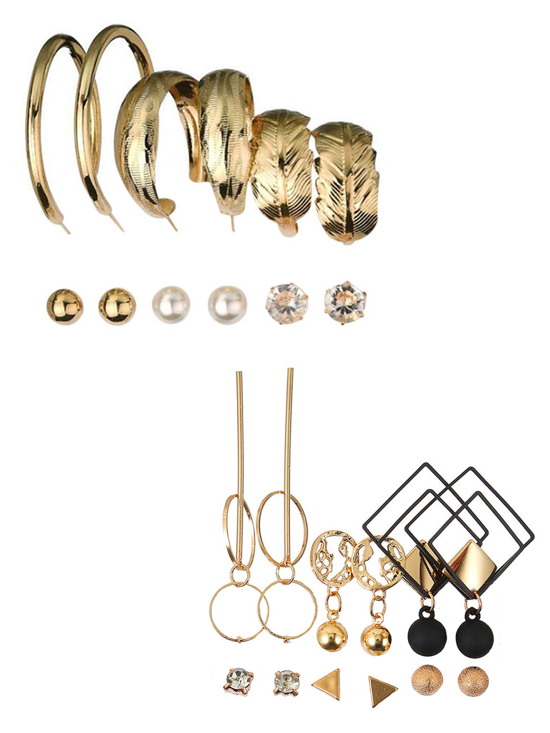 

Vembley Gold-Plated 12 Pair Contemporary Stud & Hoop Earrings