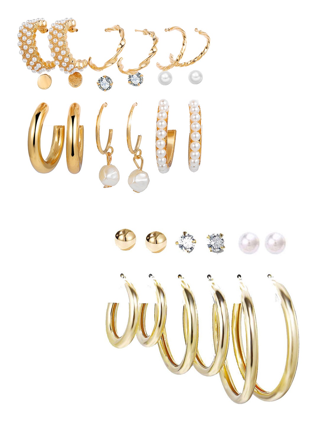

Vembley Set Of 15 Gold-Toned Contemporary Studs & Hoop Earrings