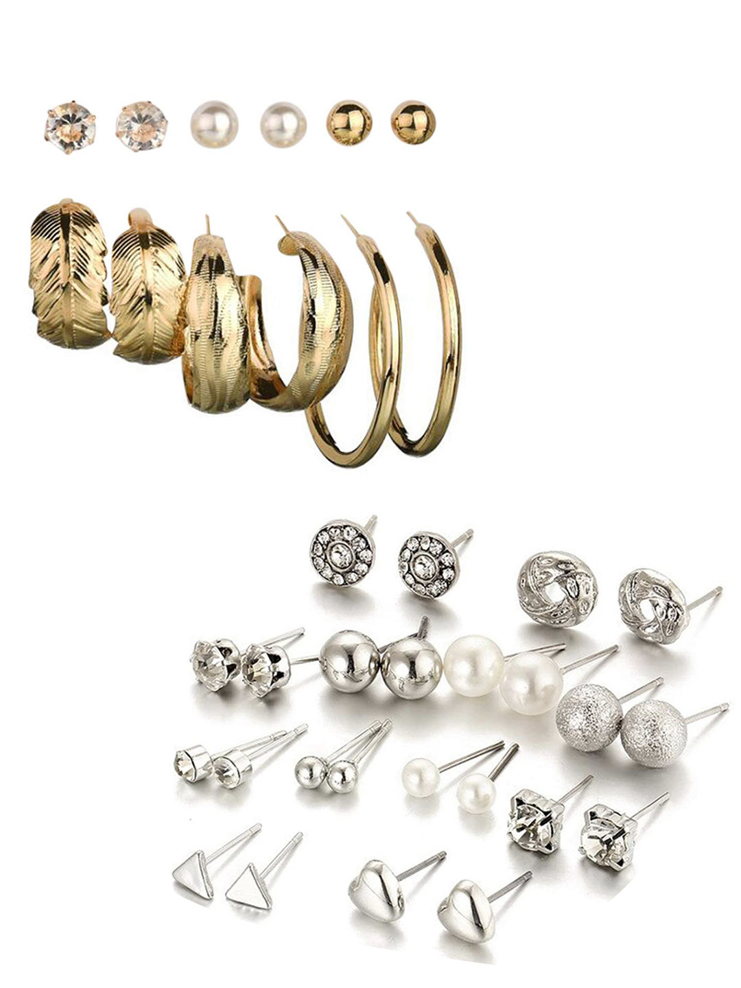 

Vembley Set Of 18 Gold-Plated Contemporary Studs Earrings