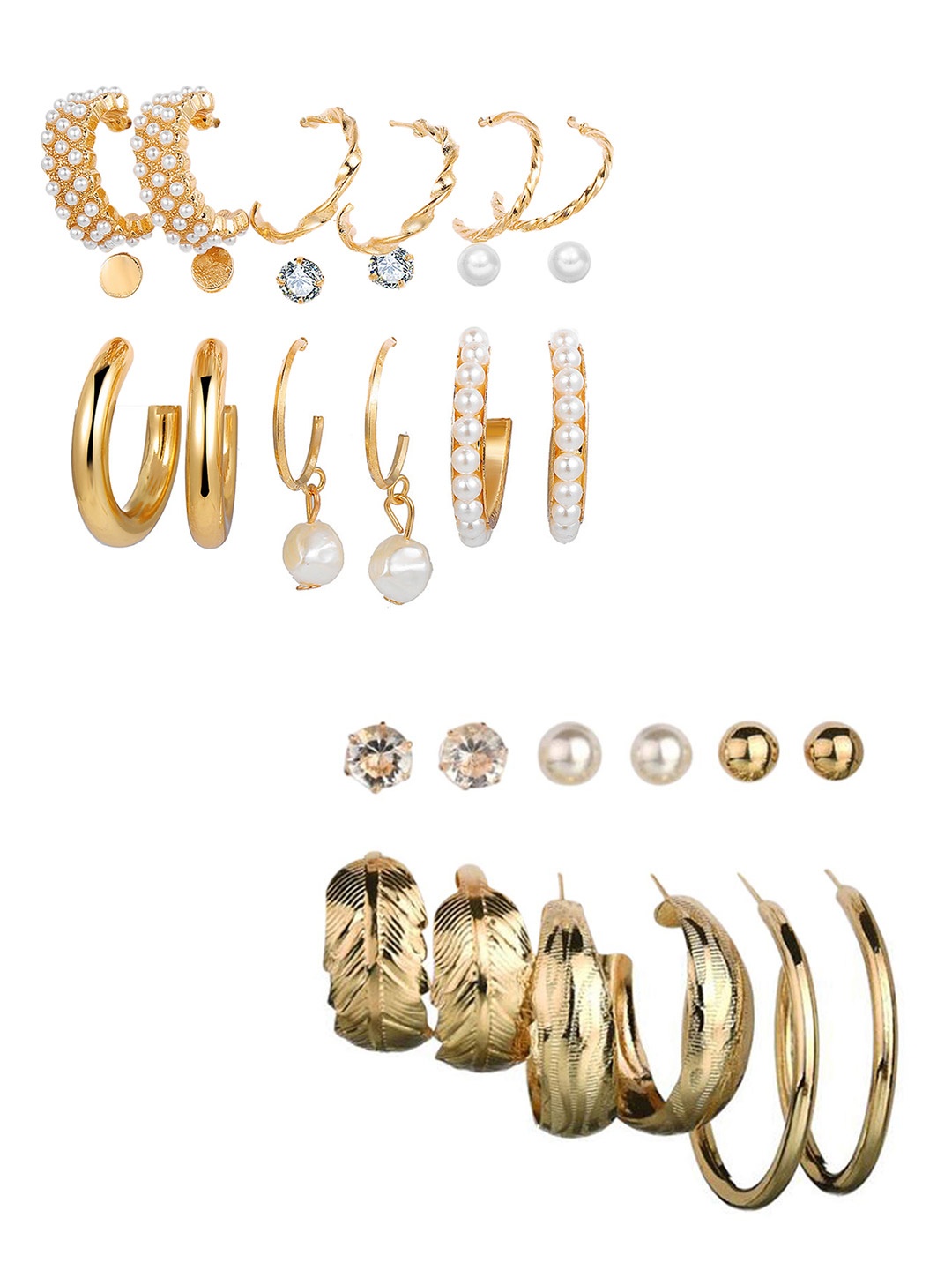 

Vembley Gold-Plated 15 Pair Contemporary Stud & Hoop Earrings