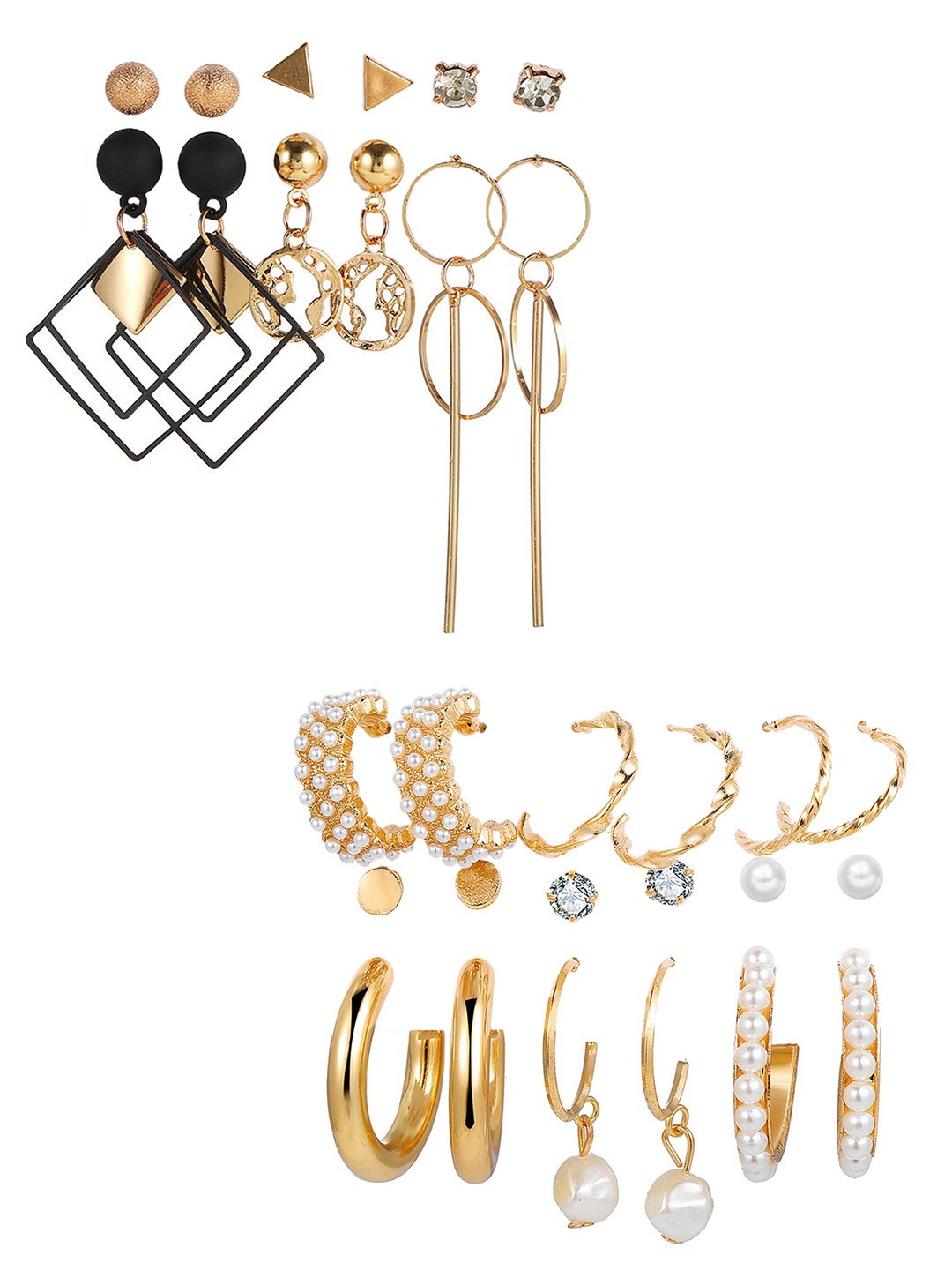 

Vembley Gold-Plated 15 Pair Contemporary Stud & Hoop Earrings