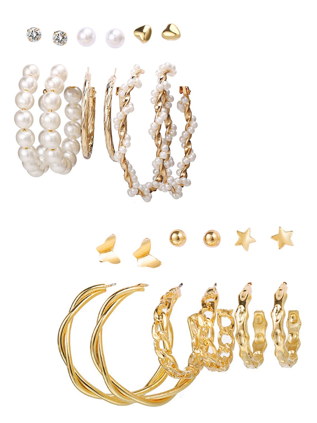 

Vembley Gold Plated Combo of 12 Pair Hoop and Studs Earrings