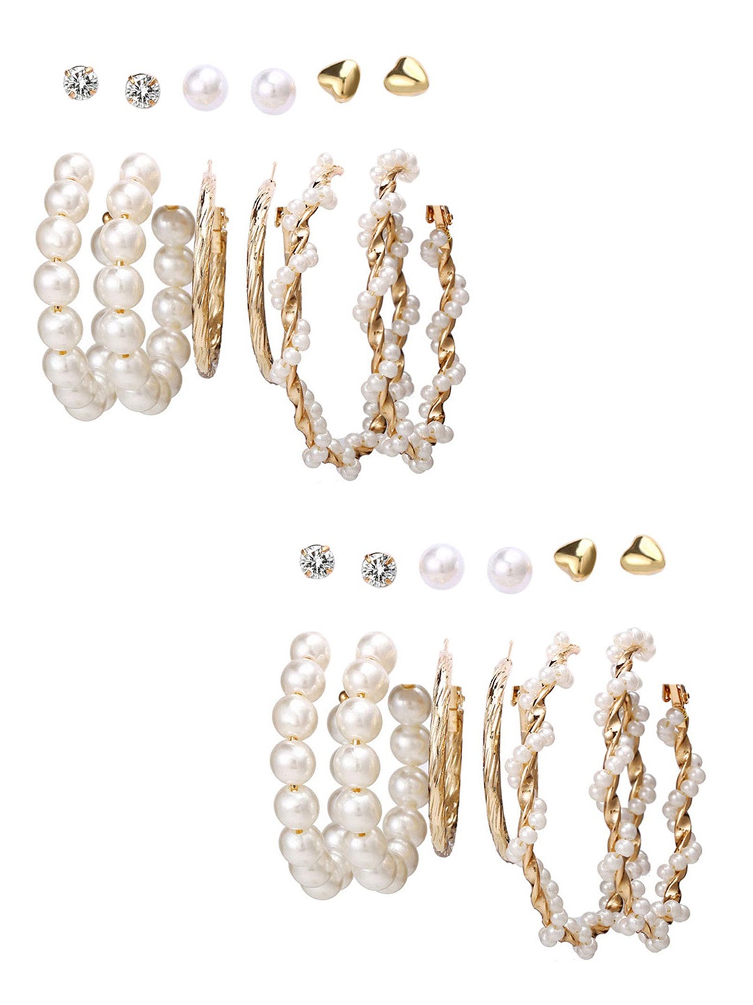 

Vembley Gold-Plated Set Of 12 Contemporary Studs & Hoops Earrings