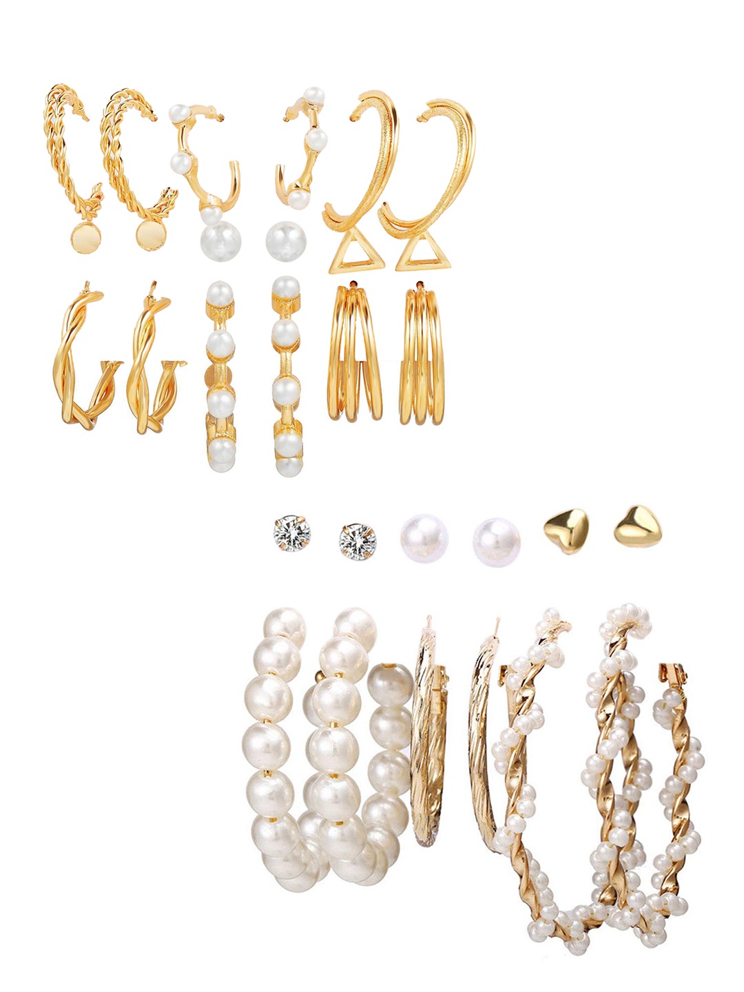 

Vembley Set Of 15 Gold-Toned Contemporary Hoop & Stud Earrings