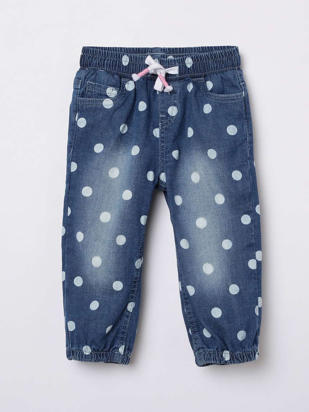 

Juniors Girls Blue & White Jogger Heavy Fade Printed Jeans