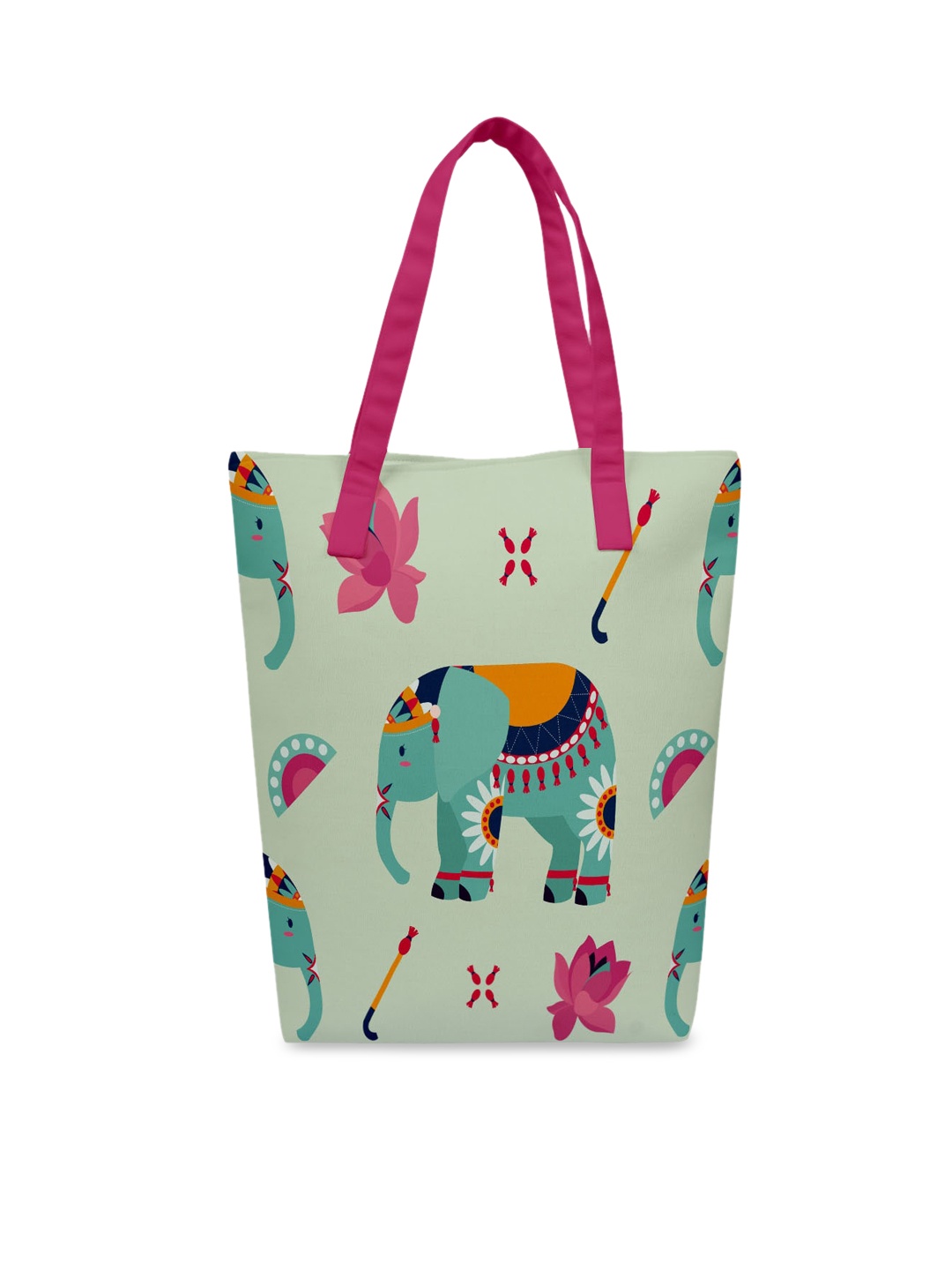 

Crazy Corner Green & Pink Printed Shopper Tote Bag