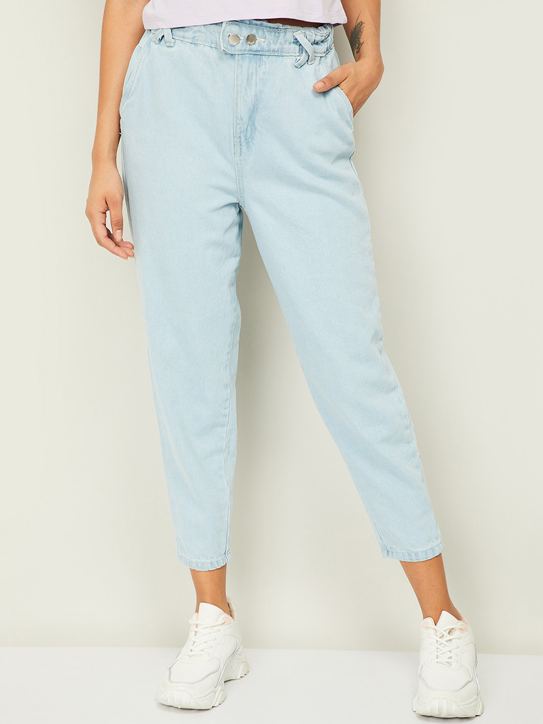 

Ginger by Lifestyle Women Blue Solid Cotton Jeans