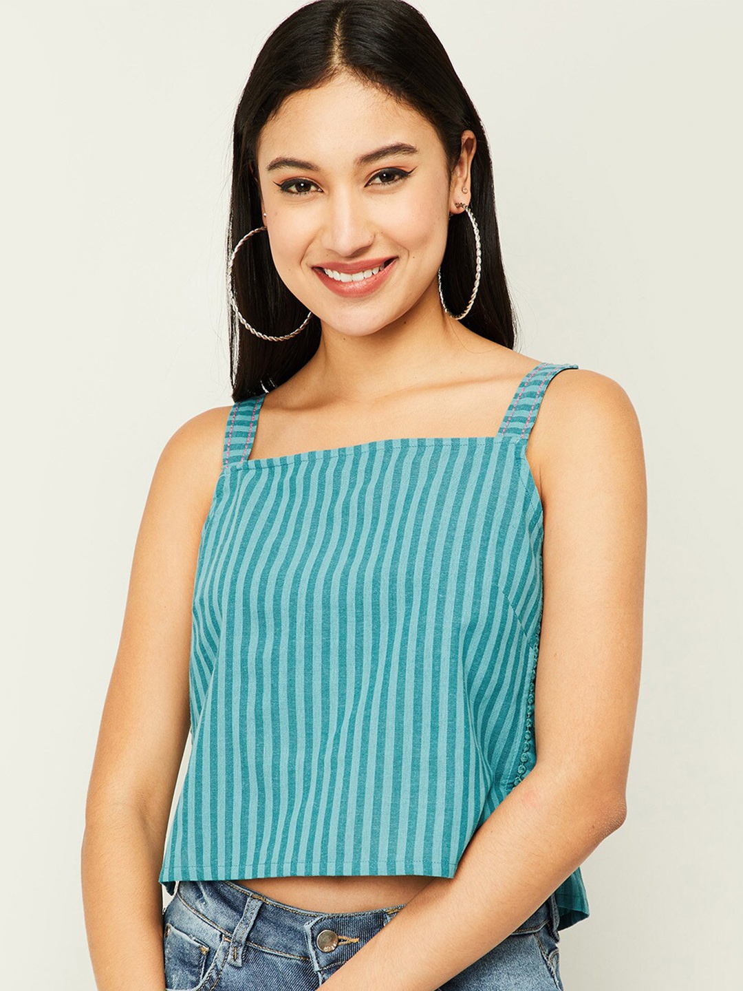 

Colour Me by Melange Blue Striped Strappy Pure Cotton Top