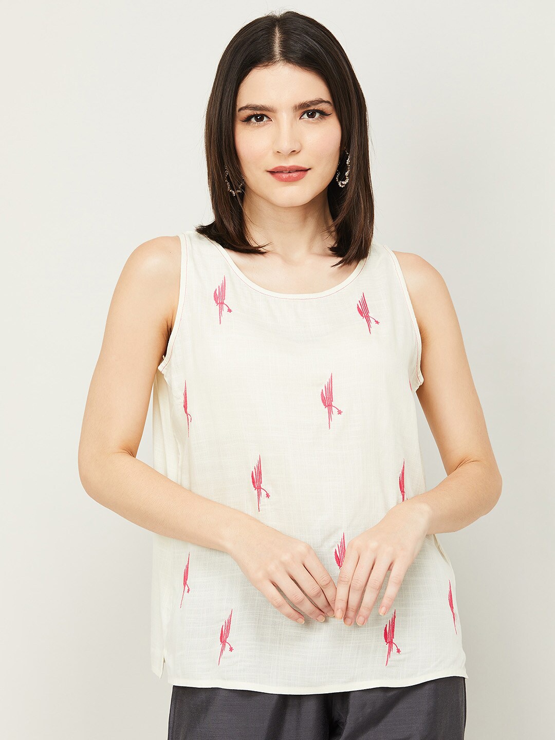 

Colour Me by Melange Women Off White Embroidered Top