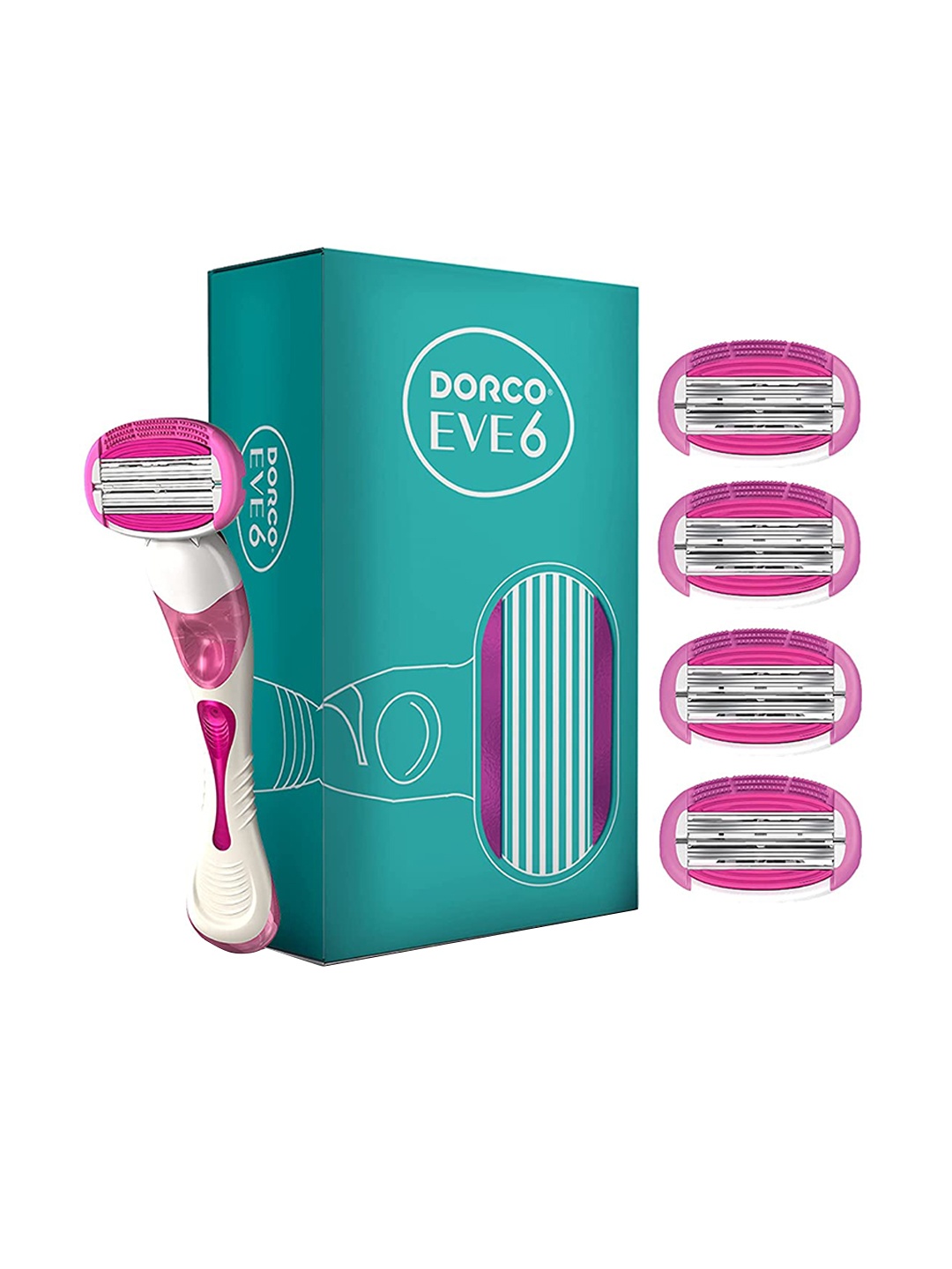 

Dorco EVE 6 Blades Shaving Cartridge with Lubricating Strip - 4 Cartridges & 1 Razor, Pink