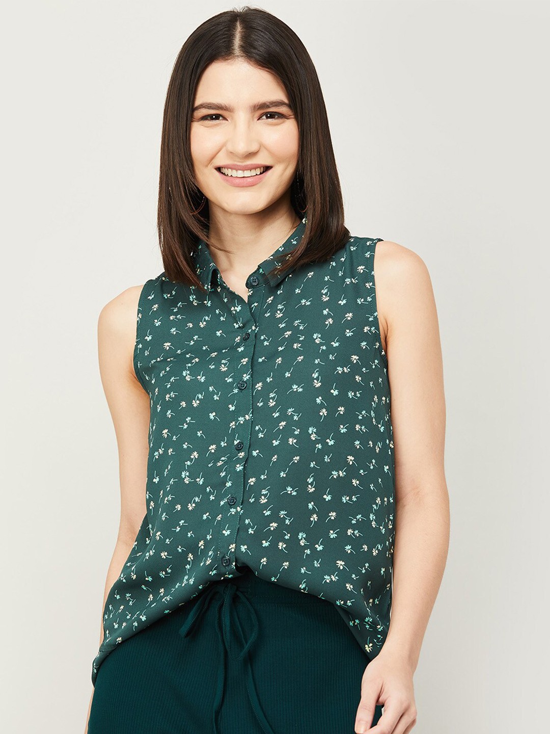 

Bossini Green Floral Print Shirt Style Top