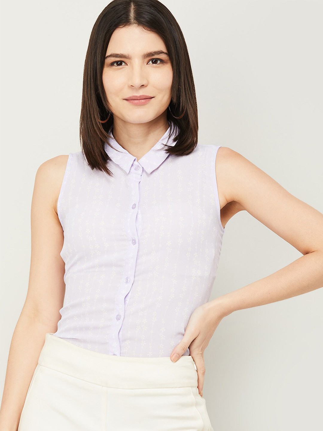 

Bossini Purple Striped Shirt Style Top
