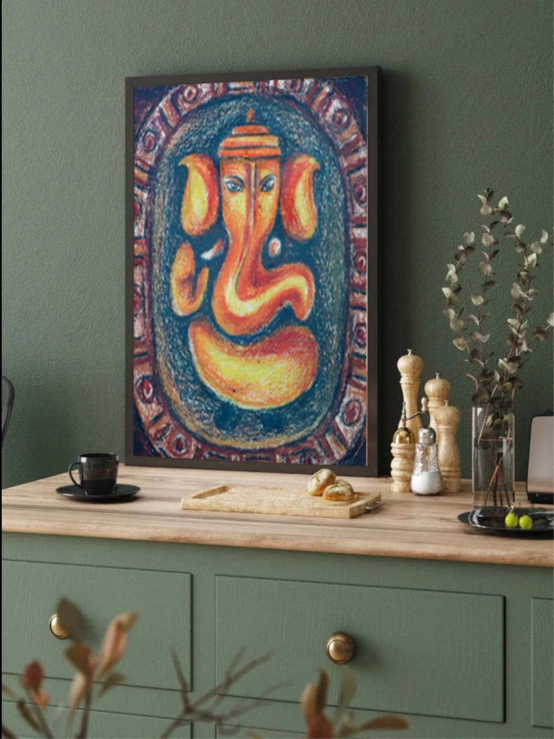 

The Art House Blue & Orange Ganesh Printed Canvas Wall Painting