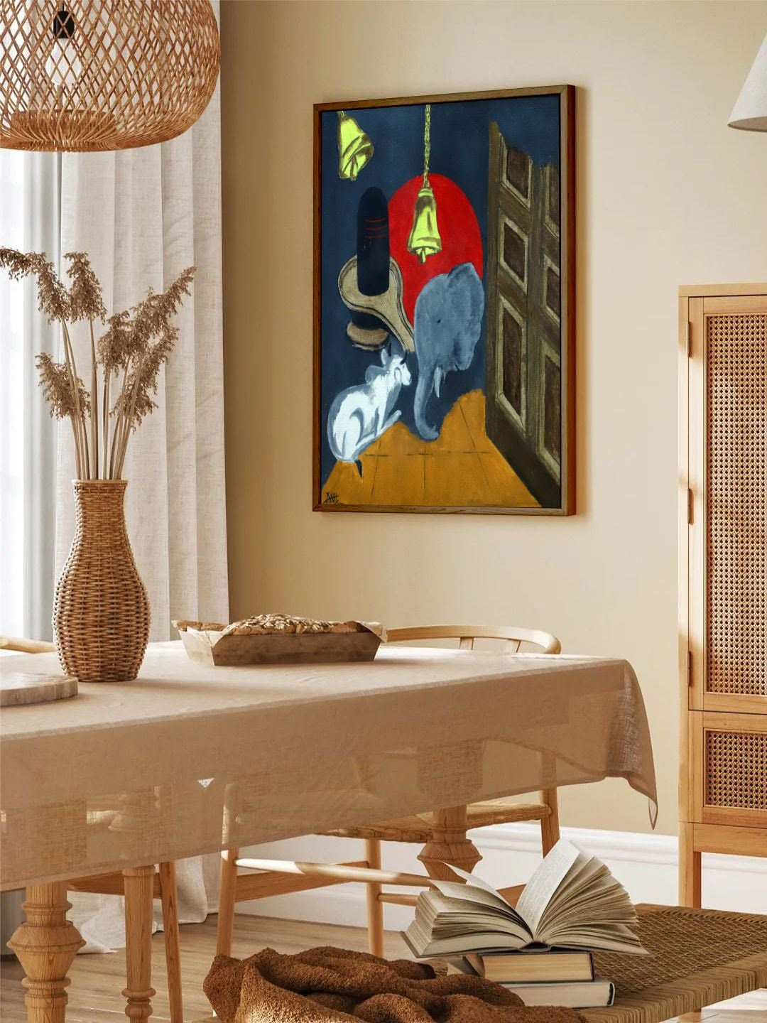 

The Art House Navy Blue & Red Abstract Painting Framed Wall Art