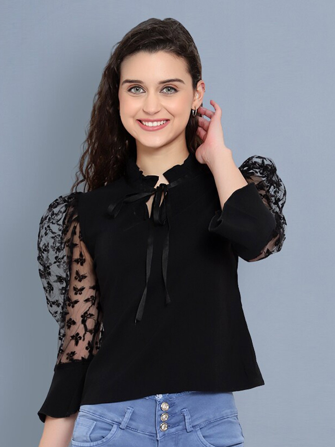 

BUY NEW TREND Women Black Lace Top