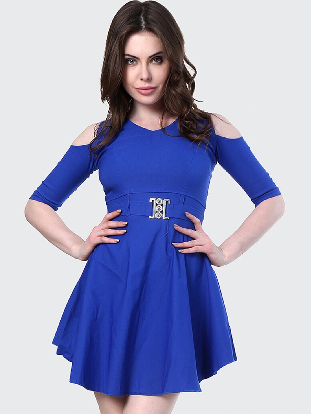 

BUY NEW TREND Women Blue Cold Shoulder Dress