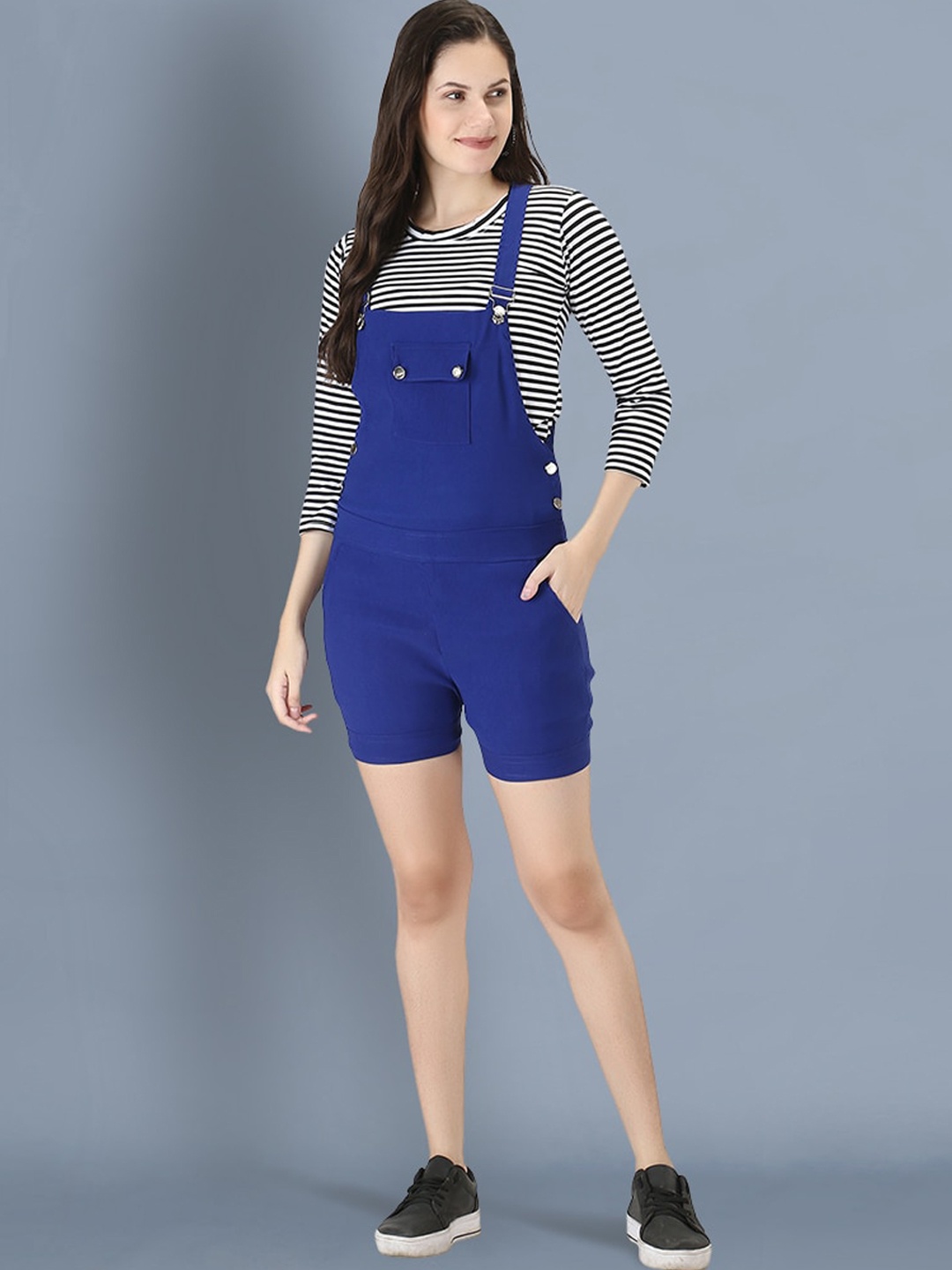 

BUY NEW TREND Women Blue Solid Dungarees