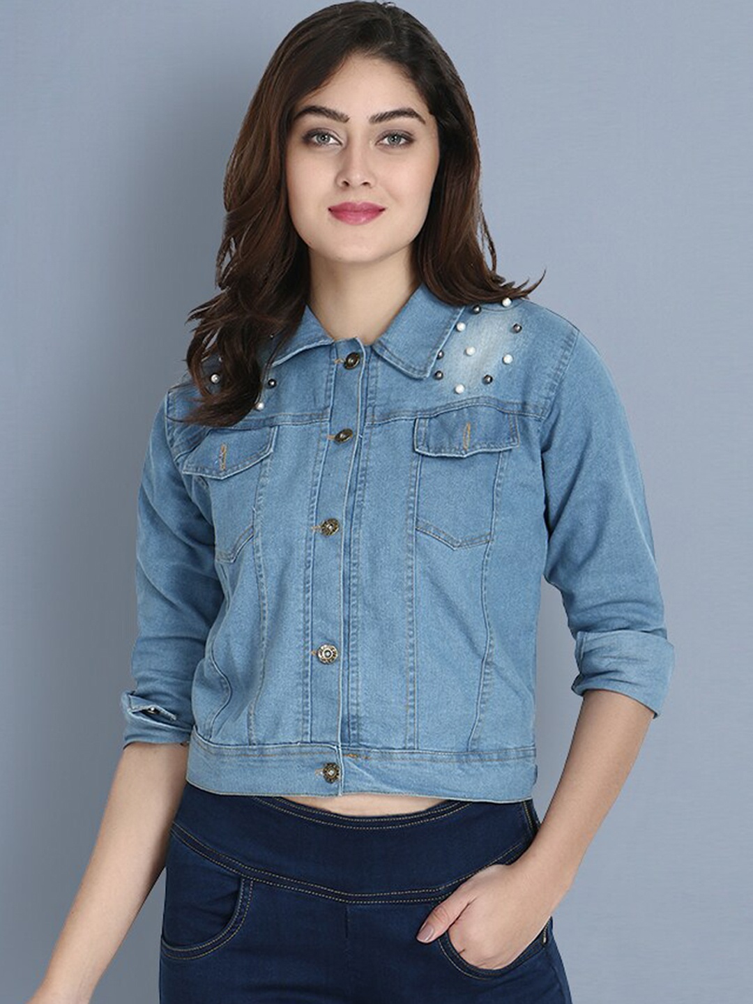 

BUY NEW TREND Women Blue Washed Lightweight Denim Jacket